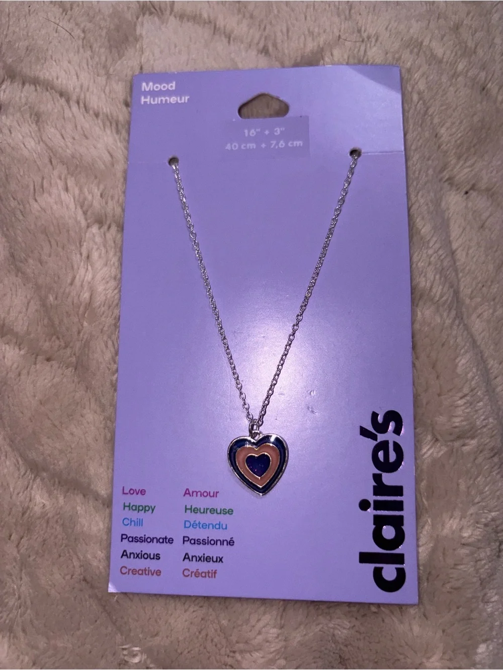 NWT-Claire's Pink/purple and Silver Heart Pendant Mood Necklace